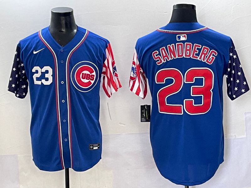 Men 2025 Chicago Cubs 23 Sandberg Blue a generation of national flags Joint Name Nike MLB Jersey style 2
